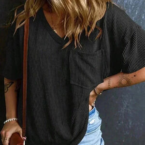 Black Casual Women's Twisted Threaded Short-Sleeved T-Shirt